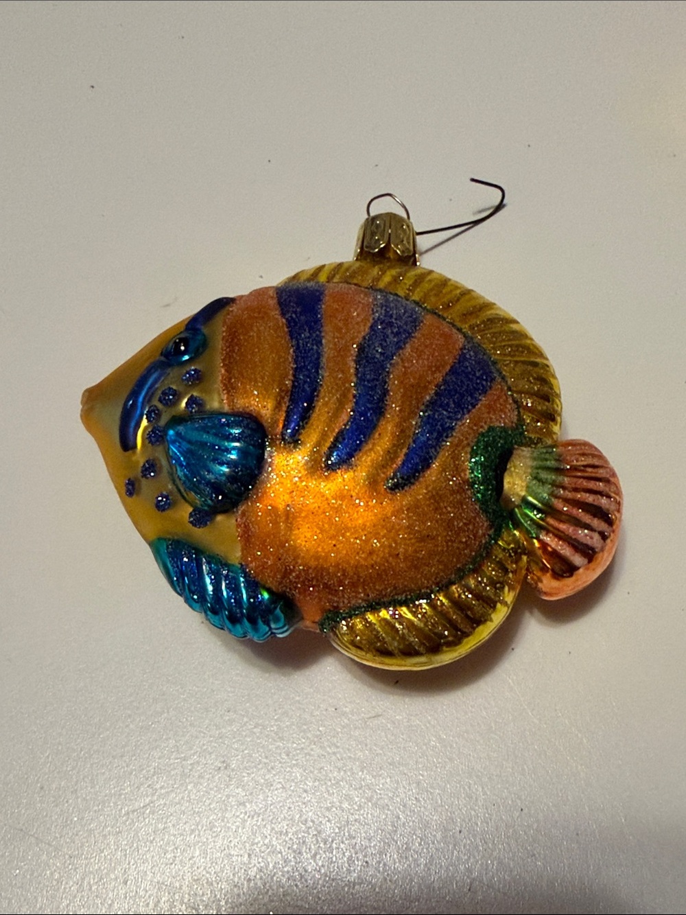 Retired Lao Mia vintage hand-blown tropical glass fish Christmas ornament.